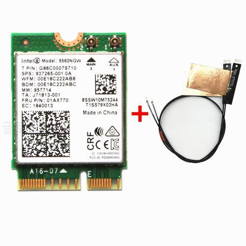 Dual Band Wireless AC 9560 for Intel 9560NGW 802.11ac NGFF CNVI 2.4G/5G 2x2 WiFi Card Fit for Bluetooth 5.0 + Antennas