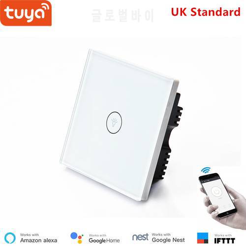 Mumubiz WiFi 220V Tuya App Glass panel smart wall touch switch UK 1 gang wireless remote control switch alexa compatible IFTTT