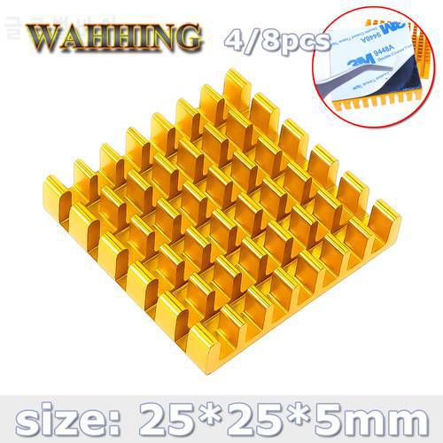 4/8x Computer Cooling 25*25*5mm Radiator Aluminum Heatsink Heat sink for Electronic Heat dissipation Cooling Pads Golden HY1597