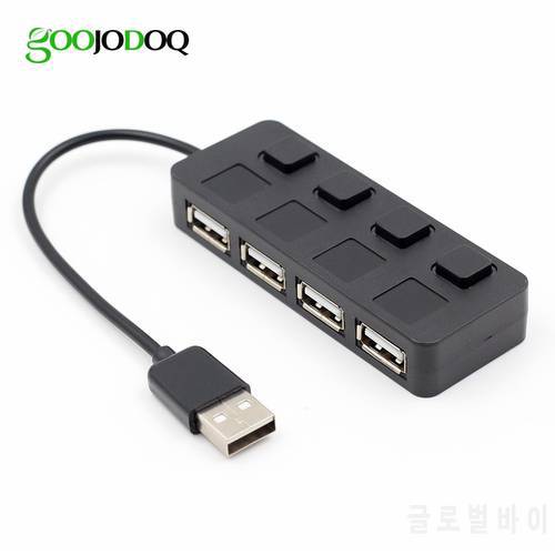 High Speed Slim 4 Ports USB 2.0 Hub LED USB Hub Splitter With Power on/off Switch For Laptop PC Computer Wholesales Black/White