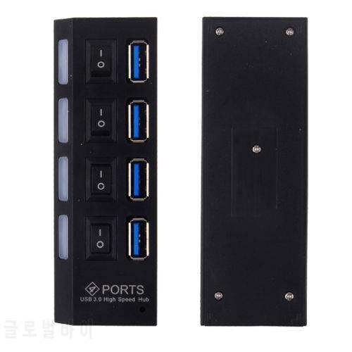 4 Ports USB 3.0 Hub with On/Off Switch + AC Power Adapter For Desktop Laptop