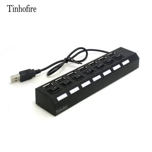 Tinhofire 7 Ports LED USB High Speed USB Hub 480 Mbps Adapter With Power on/off Switch For PC Laptop Computer