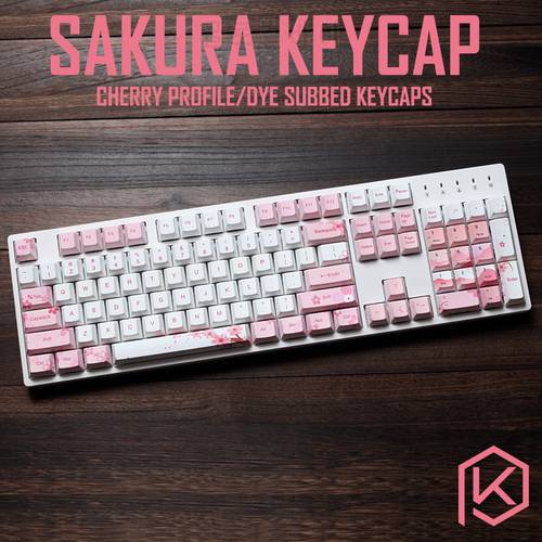 Cherry profile Dye Sub Keycap Set thick PBT plastic sakura flower white pink colorway for gh60 xd64 xd84 xd96 tada68 87 104
