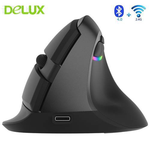 Delux M618 Mini Bluetooth 4.0 + 2.4G Wireless Mouse 2400DPI Rechargeable Ergonomic Vertical USB Optical Computer Silent Mice
