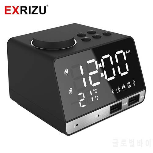 EXRIZU K11 Wired Bluetooth Speaker LED Digital Alarm Clock FM Radio Phone USB Charging TF Play Handsfree Snooze Digital Clock
