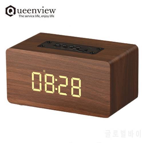 Queenview Wooden Wireless Bluetooth Speaker Portable HiFi Speakers Shock Bass Alarm Clock TF AUX caixa de som Soundbar Sound Box