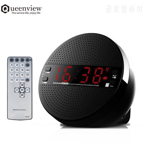 Queenview Clock Desk Bluetooth Speaker Wireless Stereo Subwoofer Music Player Loudspeaker with Remote Control Support TF AUX FM