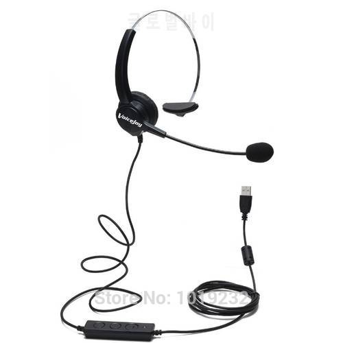 VoiceJoy Call Center Noise Cancelling Corded Monaural Headset with Mic Microphone with USB Plug, Volume Control and Mute switch