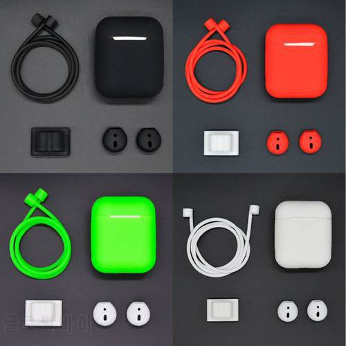 Silicone Case Cover w/ Watchband Holder w/ Antilost Strap w/ Eartips for Apple Wireless AirPods 1 AirPods 2 Earphone Accessories