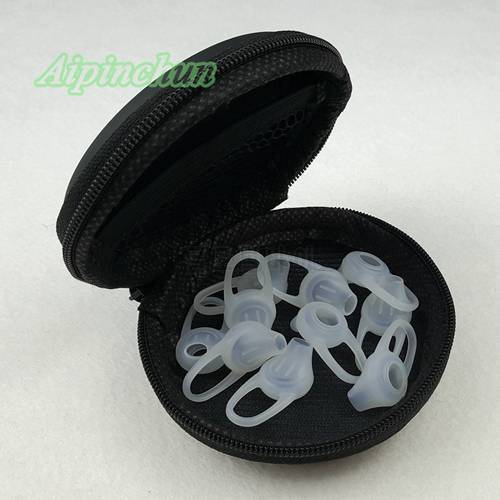Aipinchun 10PCS/Lot In-ear Earphones Ear Pads Soft Silicone Earbuds Tips + 1PCS Earphone Storage Case Portable Box