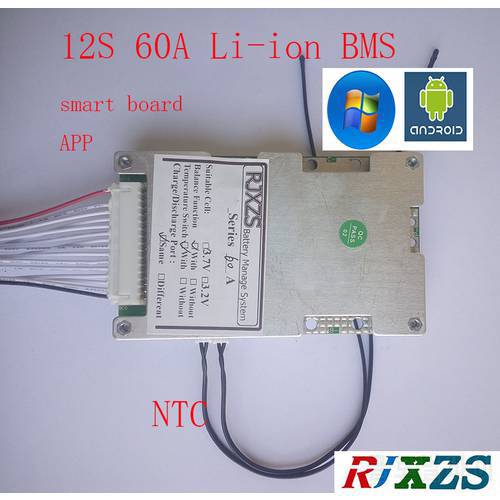 12S 60A smart board lipo lithium Polymer BMS/PCM/PCB battery protection board for 12 cells 18650 Battery w/balance w/APP