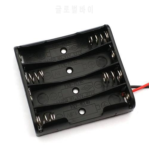 1 Pcs Battery box Case Plastic Box Holder with 6 Cable Lead for 4 x AAA Batteries for Soldering Connecting Black