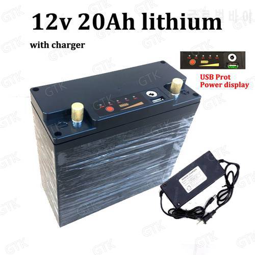 12v 20ah lithium battery Power display and USB sprot li ion 18650 3s bms for 250w Street Light Inverter camper van + charger