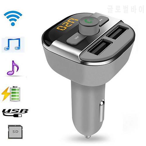 Bluetooth Car Kit FM Transmitter, Kinnara Wireless Bluetooth FM Modulator Car Radio with LED Display, Dual USB Output