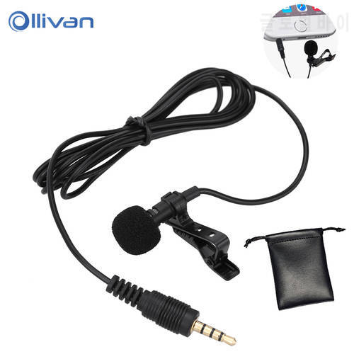 OLLIVAN Pro Audio Microphones 3.5mm Jack Plug Clip-on Lavalier Mic Stereo Record Mini Wired External Microphone for Phone 1.5M