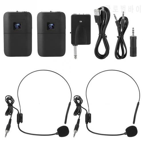 E8 Professional UHF Wireless Microphone Kits with 1 Receiver and 2 Transmitter Dual Channels Head-mounted Conference Microphone