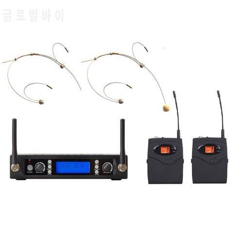 Bolymic Dual Channel cordless Microphone Headset Professional UHF Wireless Microphone