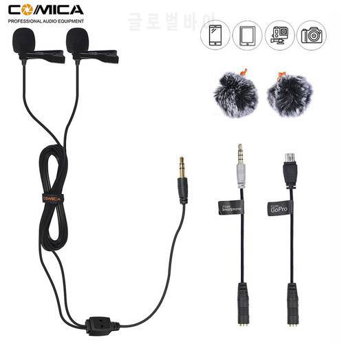 Comica CVM-D02 Dual Lavalier Lapel Microphone Clip-on interview mic for iPhone Android Smartphone for Sony Canon Nikon Cameras