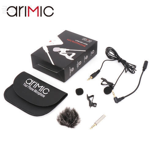 Arimic Lavalier Lapel Clip-on Omnidirectional Condenser Microphone Kit with cable adapter & windshield for iPhone Samsung