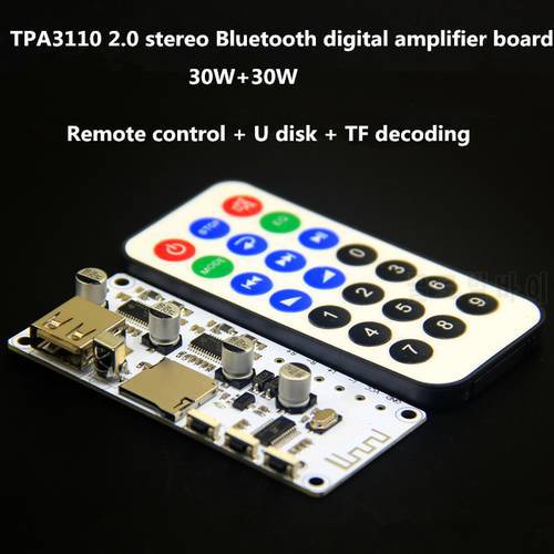 2 * 30W 2.0 Channels DC16V TPA3110 Stereo Bluetooth Digital Amplifier Board Remote/U Disk/TF Decoding