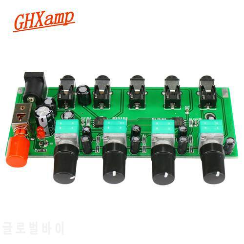 GHXAMP Stereo Audio Mixer Board 4 Way Input Mixing 1 way Audio output Drive Headphones Amplifier NJM3414 Four Input one output