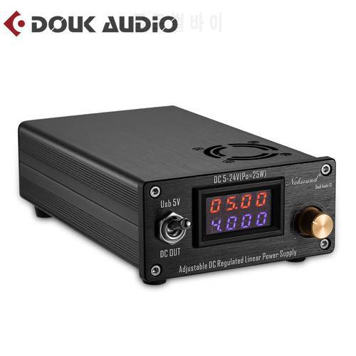 Douk audio 25W Adjustable DC Regulated Linear Power Supply With USB 5V and DC 5V-24V Output For Audio DAC/Digital Players