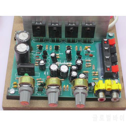 220V DIY big power 2.0 home computer amplifier Ring transformer amp board with wooden panel 180W+180W