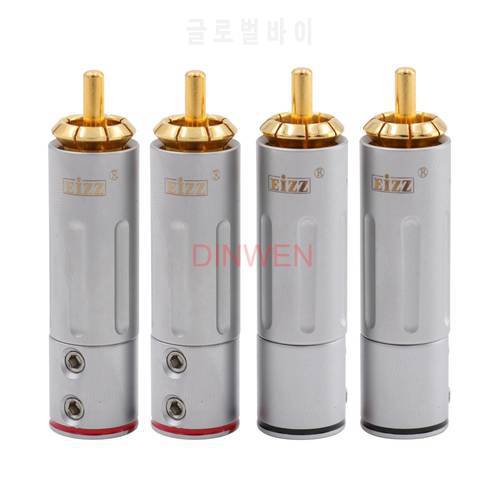 EIZZ High End 24K Gold plated Brass Male RCA Plug Connector Adapter With Lock Hifi Audio Video AMP TV AV DVD Signal Cable DIY