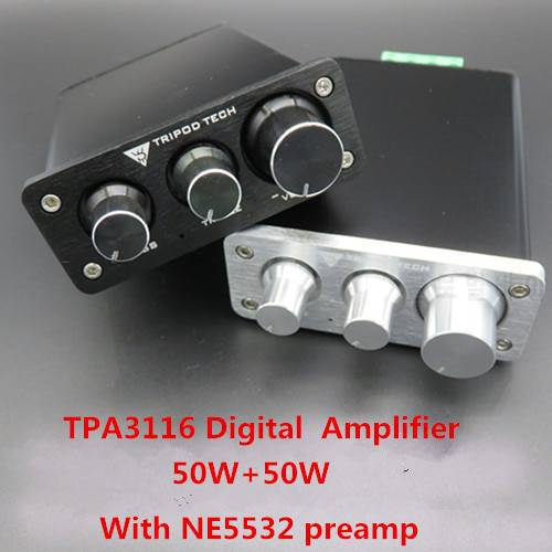 DC12-24V 50W+50W TPA3116 2.0 channel hifi mini Digital amplifier With NE5532 preamp tone