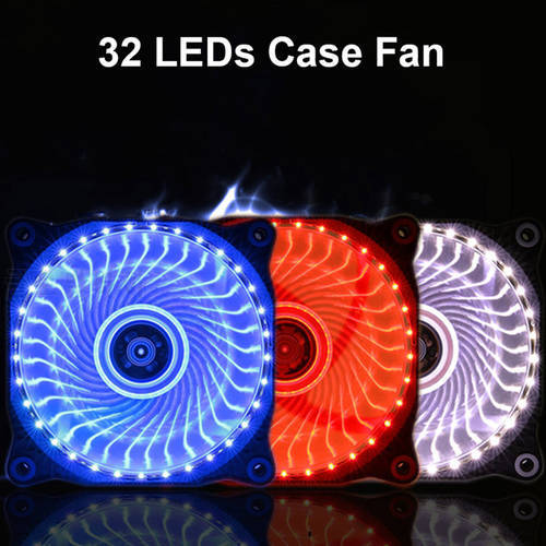 120mm Ultra Silent 32 LEDs Case Fan Heatsink Cooler Cooling for PC Computer w/ Anti-Vibration Rubber,12CM Fan by 12V DC 3P
