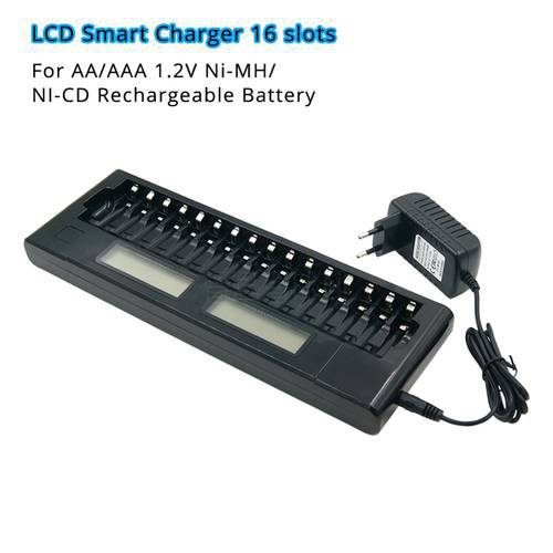 16Slots LCD Display Smart AA/AAA 5/7 1.2V Ni-MH NI-CD Rechargeable Battery 16 Batteries Intelligent Charger US/EU plug
