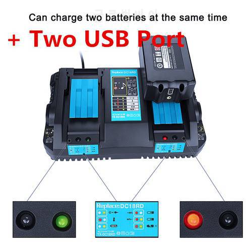 With USB port Double Li-ion Battery Charger 4A Charging Current for Makita 14.4V 18V BL1830 Bl1430 DC18RC DC18RA Power tool
