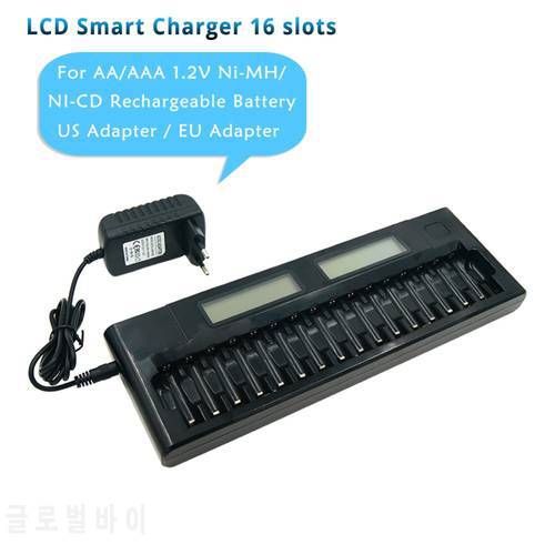 16 Slots LCD Display Smart AA/AAA 5/7 1.2V Ni-MH NI-CD Rechargeable Battery 16 Battery Intelligent Charger