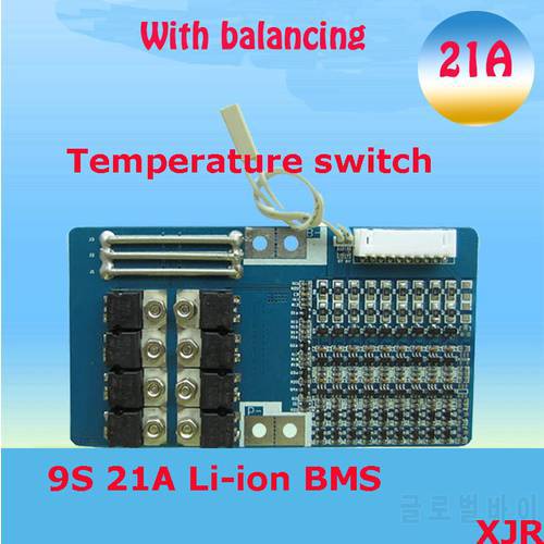 9S 21A lipo lithium Polymer BMS/PCM/PCB battery protection circuit board for 9 Packs 18650 Li-ion Battery Cell w/ Balance