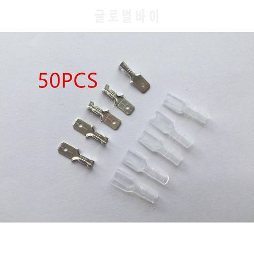 50sets 6.3 mm with transparent sheath inserted spring 6.3mm male connector terminal Faston with insulator for wire