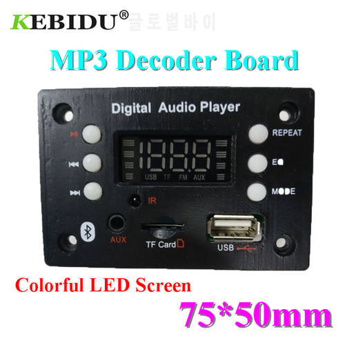 Kebidu MP3 Decoder Board 5/12V 75*50mm Colorful LED Screen Support AUX TF Card USB Bluetooth Module with Remote Control