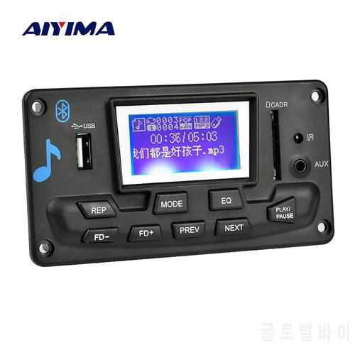 AIYIMA 12V LCD Bluetooth MP3 Decoder Board WAV WMA Decoding MP3 Player Audio Module Support FM Radio AUX USB With Lyrics Display