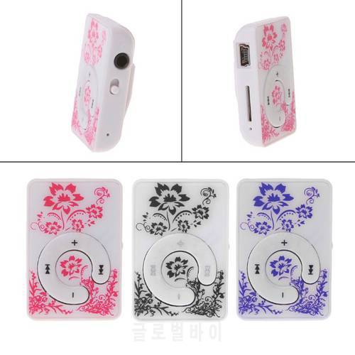 OOTDTY Mini Clip Floral Pattern Music MP3 Player 32GB TF Card With Mini USB Cable + Earphone