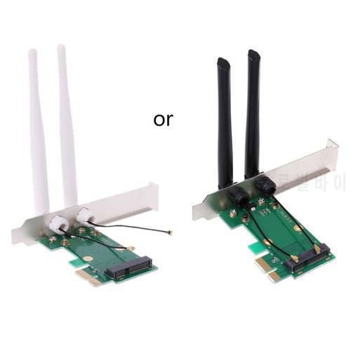 2 Antenna External PC Wireless Network Card WiFi Mini PCI-E Express to PCI-E Adapter