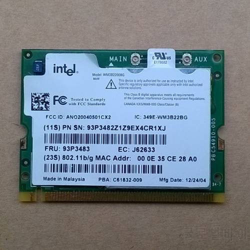 Int WM3B2200BG 802.11 G/B Wifi Card For Lenovo ThinkPad R50 R51 R52 T42 X41 Series,FRU 93P3483