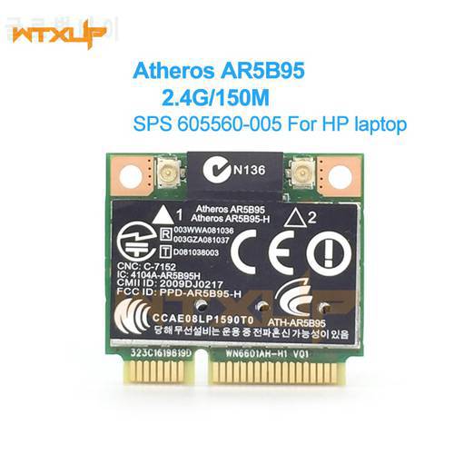 Atheros AR5B95 AR9285 802.11b/g/n Network Card wifi adapter Wireless Half Mini PCI-E SPS:605560-005 for HP G42 dv7 dv5 dv4