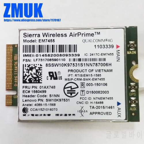 EM7455 RV2 4G WWAN Card For Lenovo Thinkpad L470 L560 L570 P40 P50 P51 P70 P71 T460 T460P T470 T570 X270 Series,P/N 01AX748