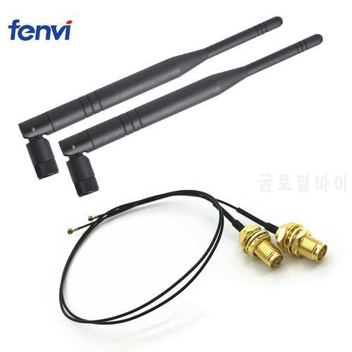 2 x 6dBi Dual Band M.2 IPEX MHF4 U.fl Cable to RP-SMA Wifi Antenna Set for Intel AX200 9260 9560 8265 8260 7265 NGFF M.2 Card