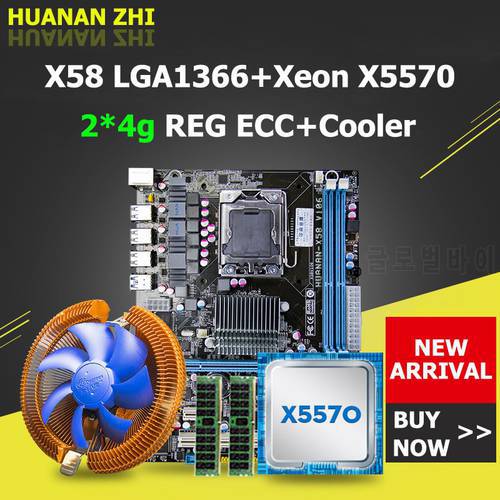 HUANANZHI X58 Motherboard with Intel Xeon E5 X5570 2.93GHz CPU Cooler Brand RAM 8G 2*4G REG ECC Build Computer 2 Years Warranty
