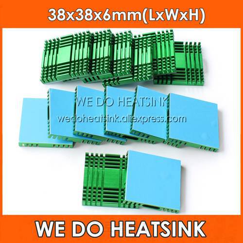 WE DO HEATSINK 2pcs DIY 38x38x6mm Cooling Radiator Green Aluminum Heat Sink for South / North Bridge Chipset With Thermal Tapes