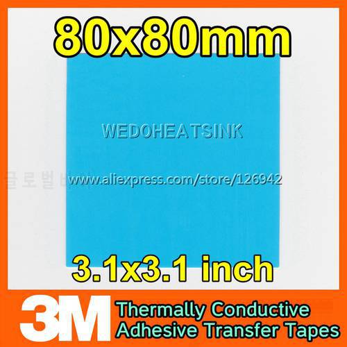 2pcs 80x80mm 3M 8810 Thermally Compound Double Sided Acrylic Adhesive Blue Heatsink Cooler Pad Thermal LED Tape