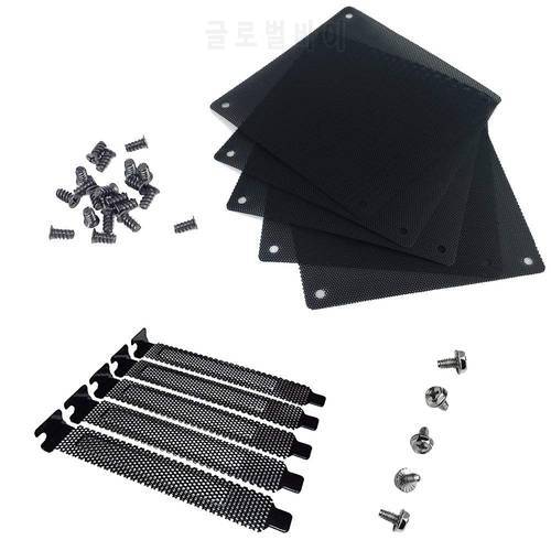 5pc 12mm PVC Computer PC Cooler Fan Filter Black Dustproof Case Cover Mesh pack + 5pc Dust Filter Blanking Plate PCI Slot Cover