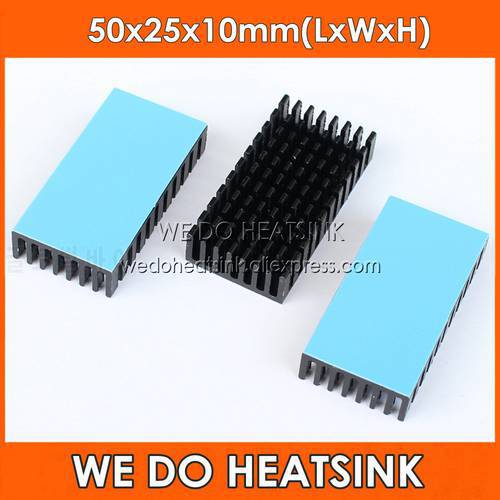 WE DO HEATSINK 2pcs 50x25x10mm Heatsink Aluminum Black Anodize Heat Sink Cooler With Blue Thermal Pad