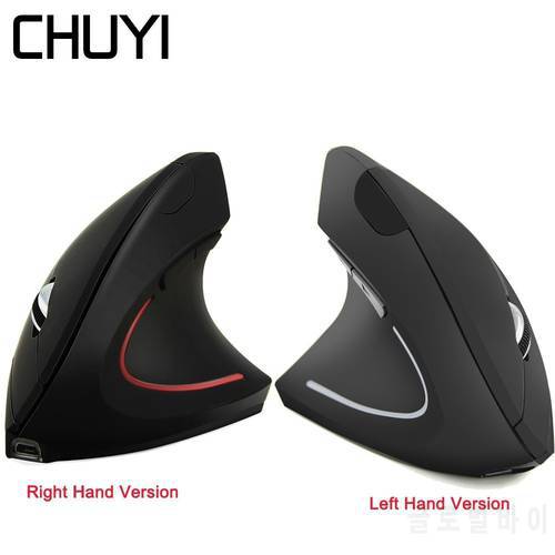 CHUYI Wireless Vertical Right/Left-Handed Mouse Rechargeable Ergonomic 800-1200-1600DPI Optical Gaming For PC Laptop