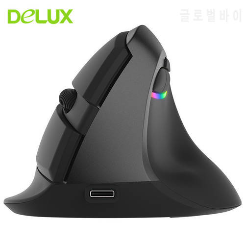 Delux M618 Mini Bluetooth Wireless Mouse Silent Click RGB Ergonomic Rechargeable Vertical Mice with Mouse Pad for Small Hand Use